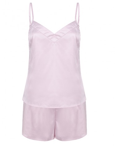 Pyjama court en satin  rose pour femme