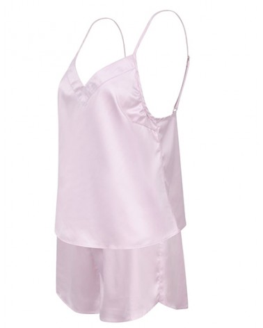 Pyjama court en satin  rose pour femme