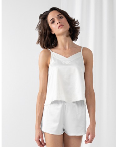 Pyjama court en satin  blanc pour femme