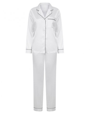 Pyjama long en satin  blanc pour femme