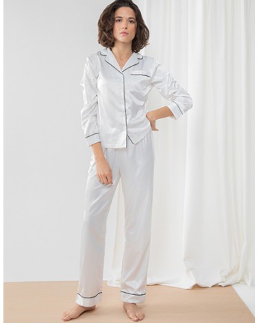 Pyjama long en satin  blanc pour femme