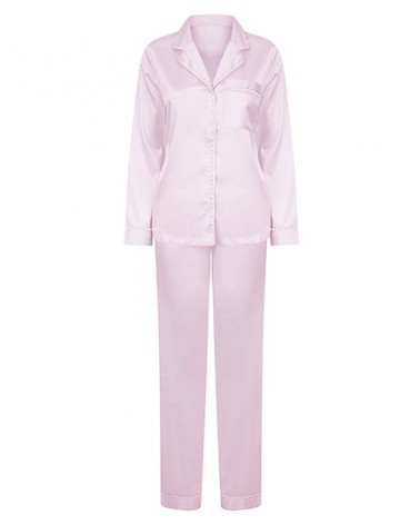 Pyjama long en satin  rose pour femme