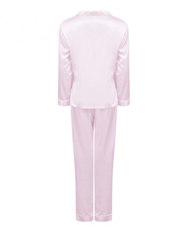 Pyjama long en satin  rose pour femme