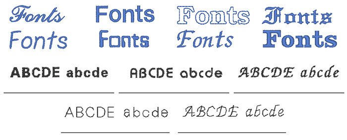 35 polices de caractères + 5 petites polices PE-Design Plus 2