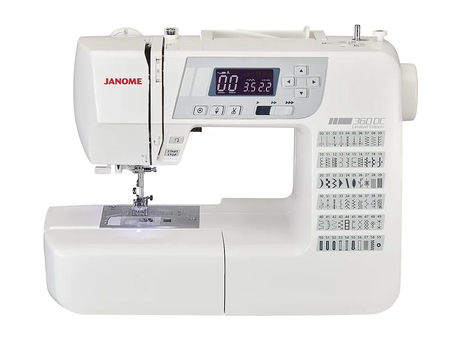 Machine à coudre électronique Janome 360 DC disponible chez jebrode.be Bruxelles