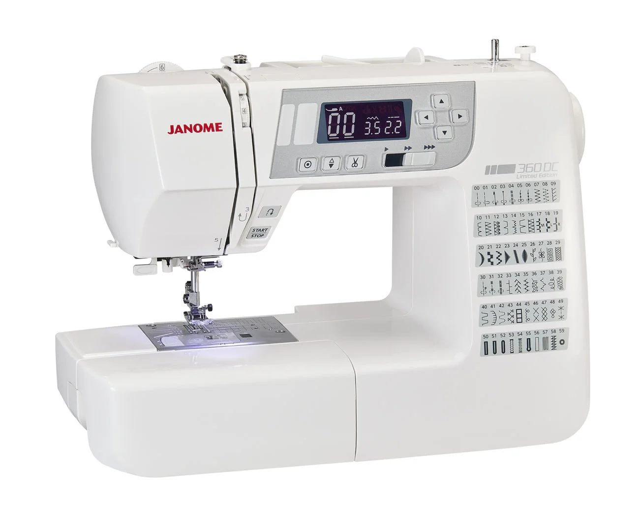 Machine à coudre électronique Janome 360 DC disponible chez jebrode.be